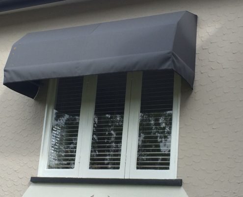 Grey fixed canopy awning | Featured image for Fixed Canopy Aluminium Awnings Landing Page for U Blinds Australia.